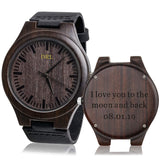 KOSTING Personalized Wood Watches - Engraved Wood Men Watch Black Leather Band Boyfriend Husband Christmas Gifts KOSTING