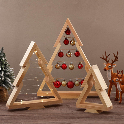 Cinnvoice 3 PCS Wooden Christmas Tree Tabletop Centerpieces Decor Christmas Natural Wood Frame Tiered Tray Mantle Shelf Wooden Cut out Standing Decoration Xmas Farmhouse Rustic Countryside(Tree)