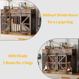 kepptory 48'' Dog Crate Furniture with Removable Divider & Storage Drawers, Wooden Double Dog Cage TV Stand with 2 Sliding Barn Doors, Multi-Functional Dog Crate End Table for Indoor use (Retro Brown) kepptory