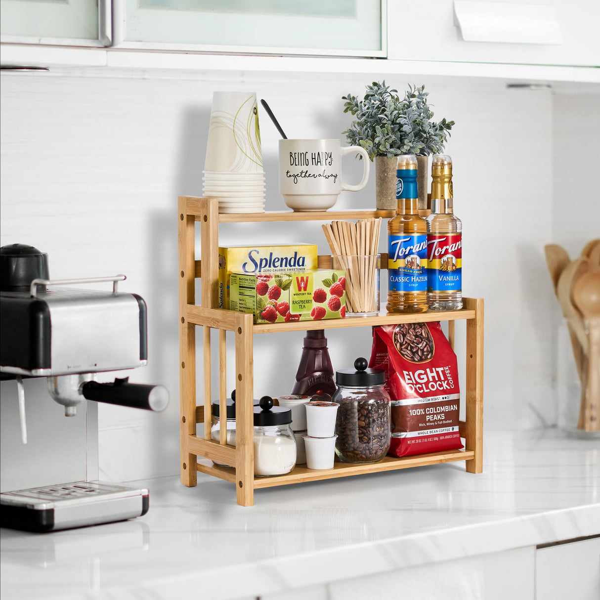 Sorbus Kitchen Countertop Organizer Bamboo Wooden Counter Storage Shelf Rack for Spice, Soap, Skin Care, Makeup Display Stand, Bathroom Shelves, Vanity, Office (3-Tier) Sorbus