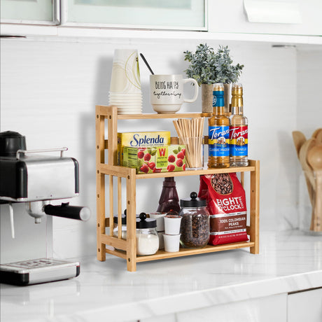 Sorbus Kitchen Countertop Organizer Bamboo Wooden Counter Storage Shelf Rack for Spice, Soap, Skin Care, Makeup Display Stand, Bathroom Shelves, Vanity, Office (3-Tier) Sorbus