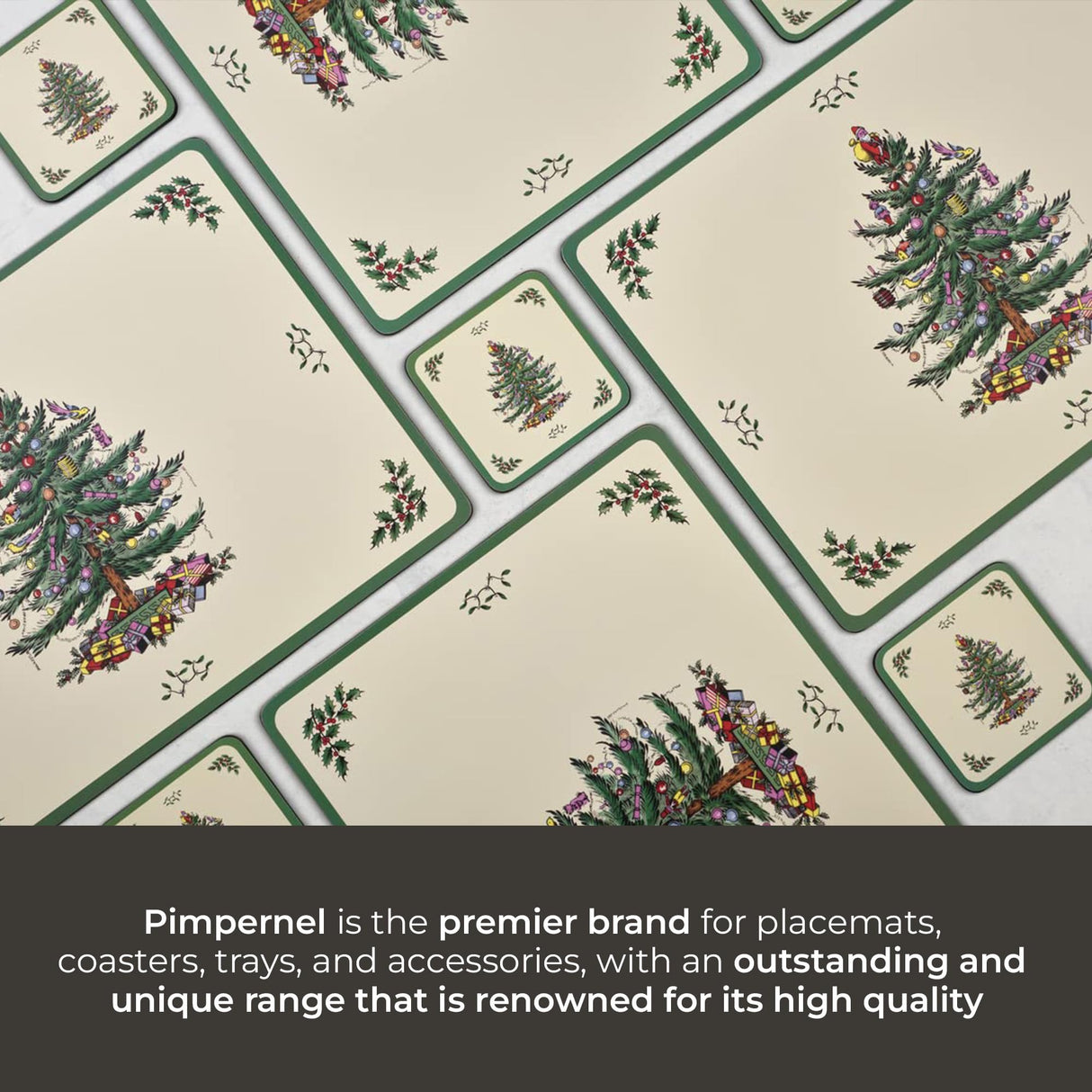 Portmeirion Christmas Tree Placemats, Set of 4 - Cork-Backed Heat Resistant Placemats for Dining Table - Hard Board with Christmas Tree Design, Stain Resistant and Durable (15.7" x 11.7") Portmeirion