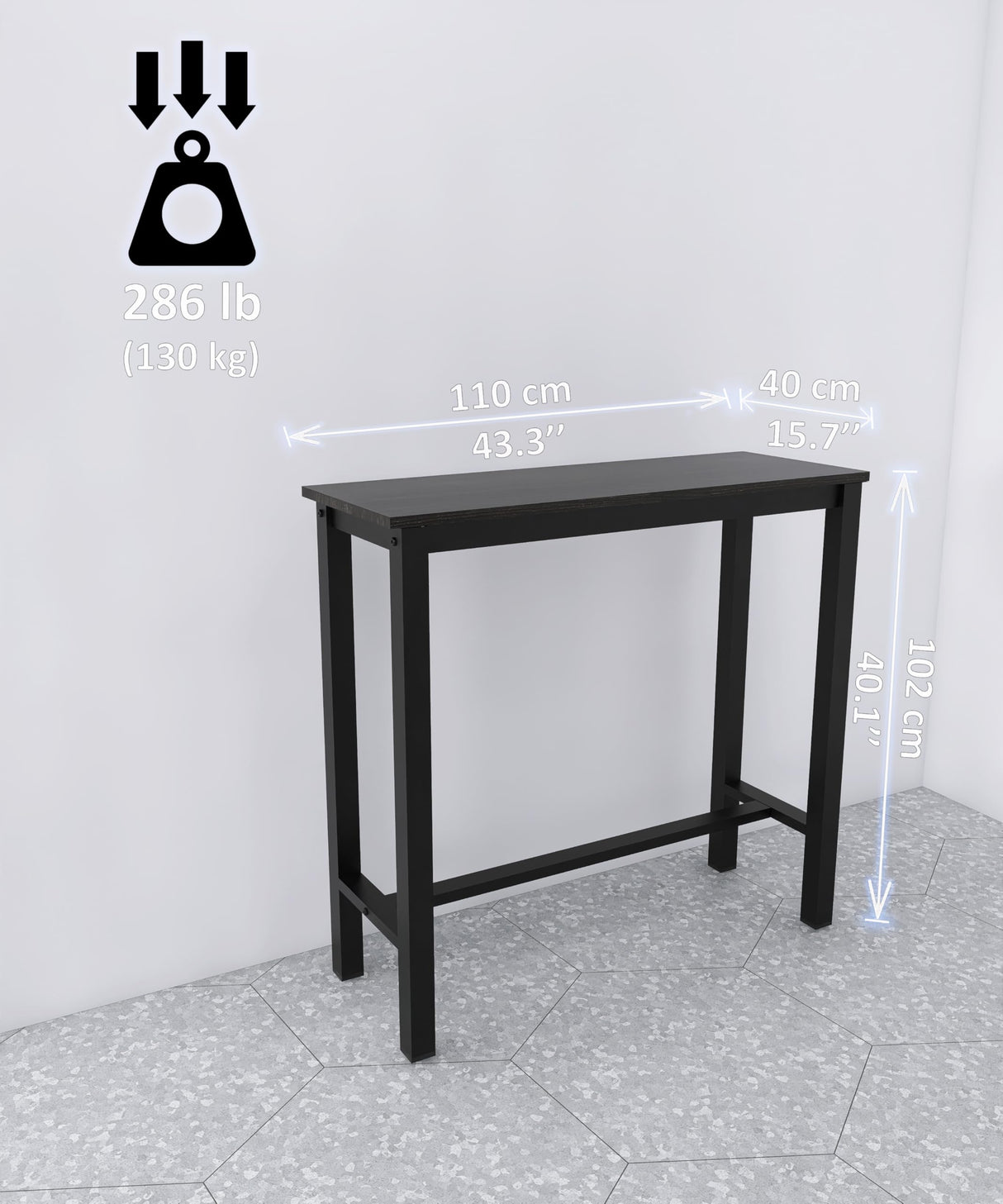 43 Inch Bar Table, Bar Height Pub Table, Water-Resistant Counter Height Table, Rectangular High Top for Kitchen & Dining Living Room, Black Metal Frame & Easy to Set Up, Black Fday