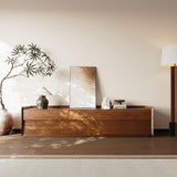 POVISON Mid Century Modern TV Stand, 78.74" Entertainment Center with LED Light, Walnut Solid Wood TV Console for Living Room, TV Stand with Storage POVISON