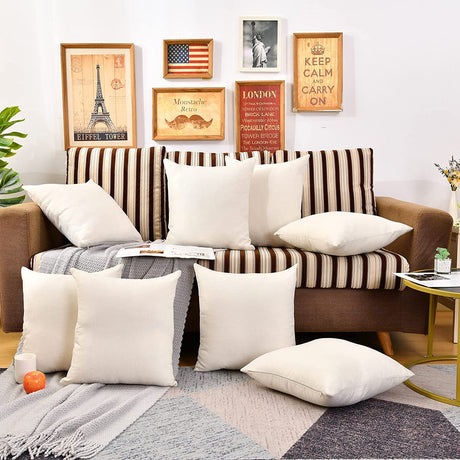 WANZELONYO Throw Pillow Covers Bulk Plain Linen Blank Couch Cushion Case for Vinyl Sublimation HTV Ironing Craft Embroider Decoration 16 x 16 Inch Beige Set of 10 WANZELONYO