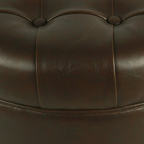 Homepop Home Decor | Button Tufted Faux Leather Round Storage Ottoman | Ottoman with Storage for Living Room & Bedroom (Distressed Brown) HomePop