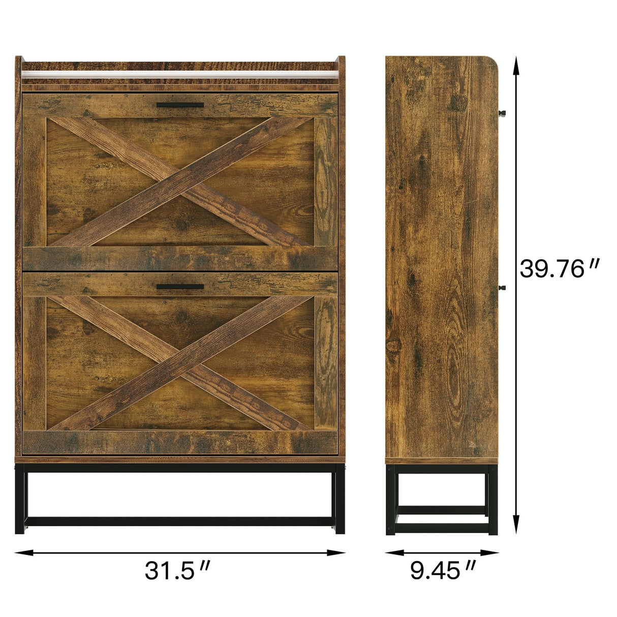 HAIOOU Shoe Storage Cabinet, Industrial Shoe Cabinet with 2 Flip Drawers, Farmhouse Slim Narrow Freestanding Wood Shoe Rack Storage Organizer for Entryway,Foyer,Hallway(Rustic Brown) HAIOOU