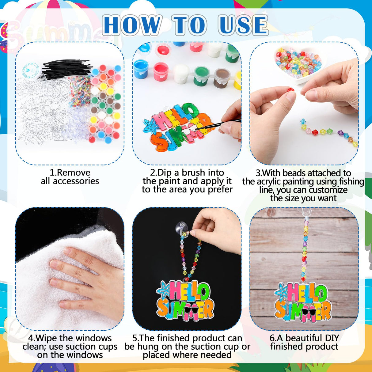 Sonwyoung 30 Sets Suncatchers Craft Kits, DIY Glow in The Dark Suncatcher Kits Stained Glass Window Paint Art for Classroom Party Activities Art Craft Party Favors(Summer) Sonwyoung