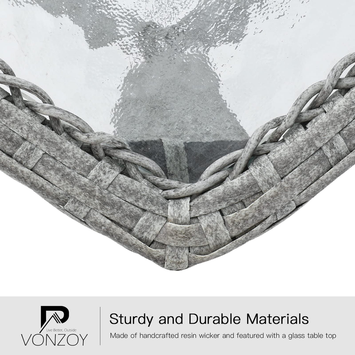 VONZOY Patio Furniture Set 3 Pieces, Wicker Rocking Bistro Set with Thick Cushions, Outdoor Rocker Chairs and Coffee Table for Porch, Backyard or Garden (Blue) VONZOY