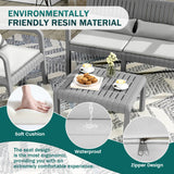 UDPATIO Resin Patio Furniture Set, No Rust Modular Outdoor Sectional Sofa Set, All Weather Patio Conversation Set, for Backyard, Deck, Poolside with Coffee Table, 4pc Grey UDPATIO