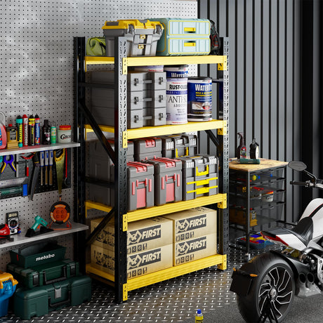 Qxdyt 3000LBS Heavy Duty Storage Shelves,63''H Metal Garage Shelving, 4-Tier Adjustable Garage Organization Shelving Units, Industrial Shelving for Warehouse,Workshop- Black & Yellow Qxdyt