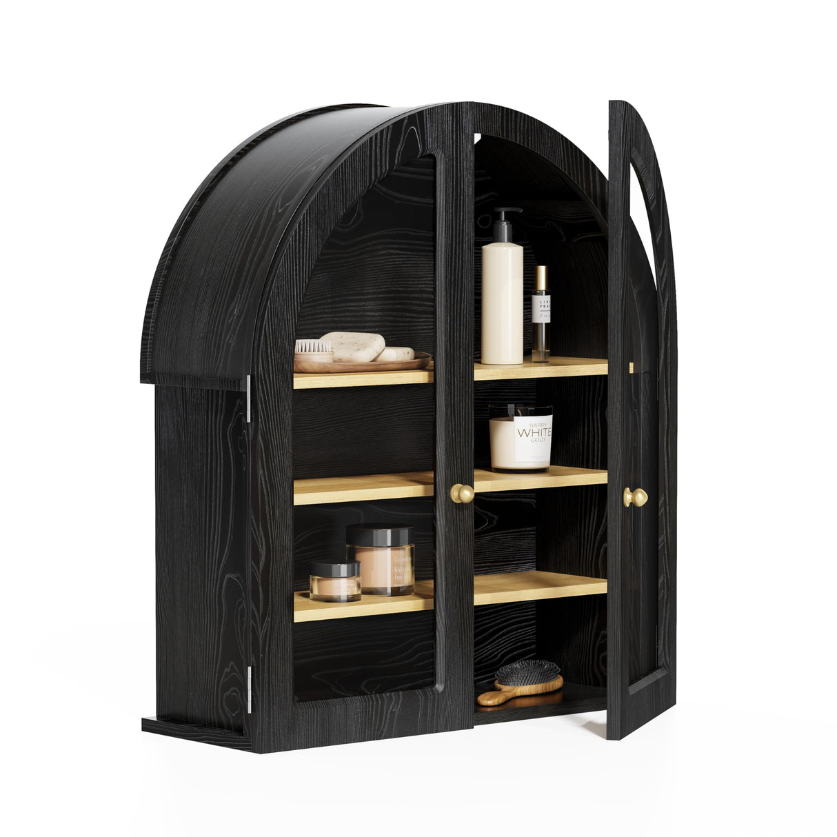 MoomJiee Large Arched Bathroom Wall Cabinet Modern Wooden Display Cabinet with Acrylic Doors Farmhouse Wall Mounted Cupboard Storage Organizer for Laundry Room, Dining Room, Black MoomJiee