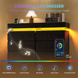 LIKIMIO 54" Tall 5 Drawer Dresser for Bedroom, Black Dresser with LED Light and Power Outlet, Wood Modern Chest of Drawers for Living Room, Entryway, Hallway LIKIMIO