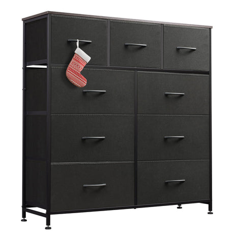 WLIVE 9-Drawer Dresser, Fabric Storage Tower for Bedroom, Hallway, Entryway, Closet, Tall Chest Organizer Unit with Fabric Bins, Steel Frame, Wood Top, Easy Pull Handle, Charcoal Black WLIVE