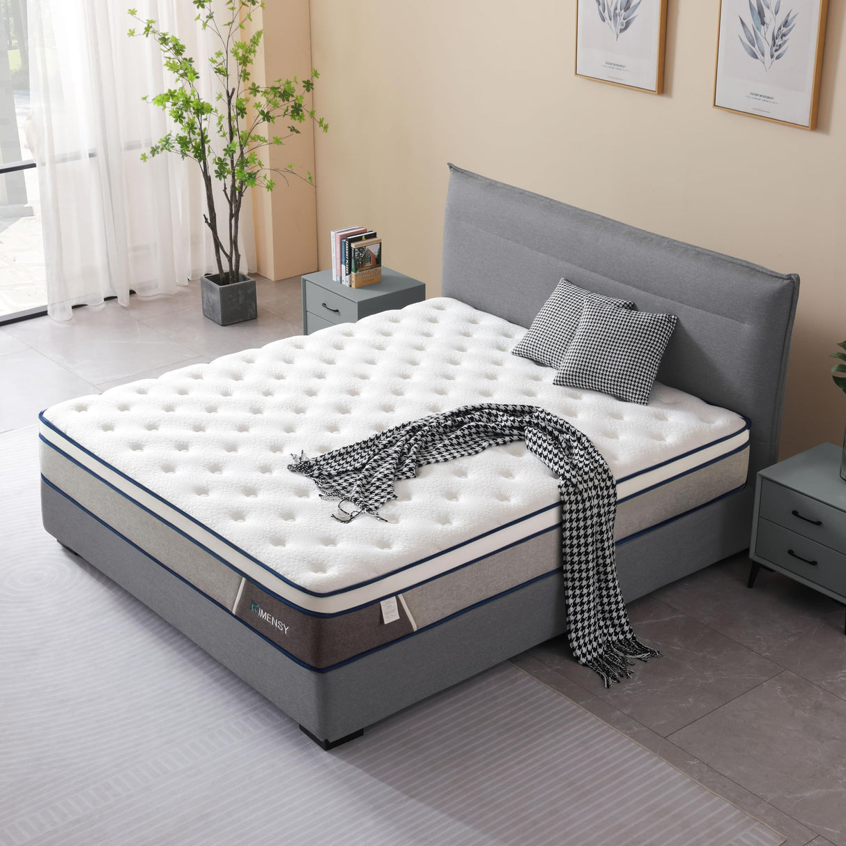 Rimensy Queen Mattress, 14 Inch Gel Memory Foam and Innerspring Hybrid Mattress in a Box, Motion Isolation, Medium Firm Mattress, Pressure Relief, Queen Size Mattress 60"*80"*14" Rimensy