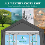 GARTOO Upgrade 11.5'x19.5' Heavy Duty Carport - Extra Large Outdoor Shelter with Roll-up Ventilated Windows & Side Doors, Portable Garage for Car Boat Truck Auto Motorcycle Outdoor Events Party, Gray GARTOO