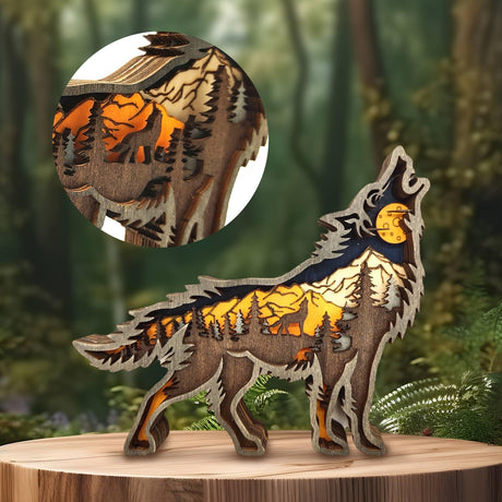 Drawelry 3D Wooden Animals Carving, Wood Carving Animals Wall Decor, Modern Festival Forest Sculpture Christmas Living Room Office Decor Birthday Gifts for Friend Daughter Son Mom Dad (Wolf) Drawelry