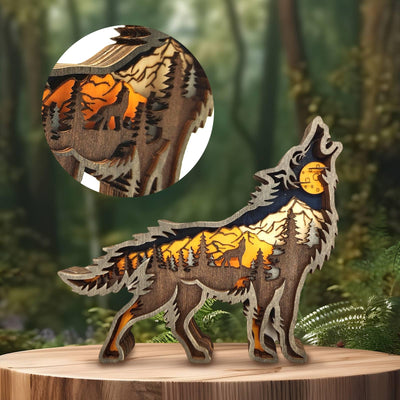 Drawelry 3D Wooden Animals Carving, Wood Carving Animals Wall Decor, Modern Festival Forest Sculpture Christmas Living Room Office Decor Birthday Gifts for Friend Daughter Son Mom Dad (Wolf)