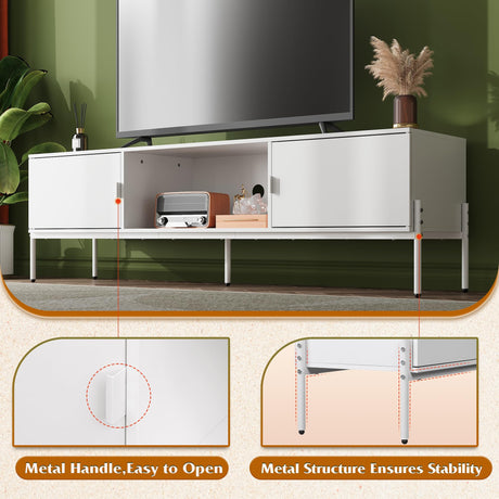 WLIVE Modern TV Stand for 65 Inch TV, Mid Century Entainment Center with Storage, TV Console with Open Shelf and 2 Cabinets for Bedroom and Living Room, TV Cabinet with Metal Legs, White WLIVE