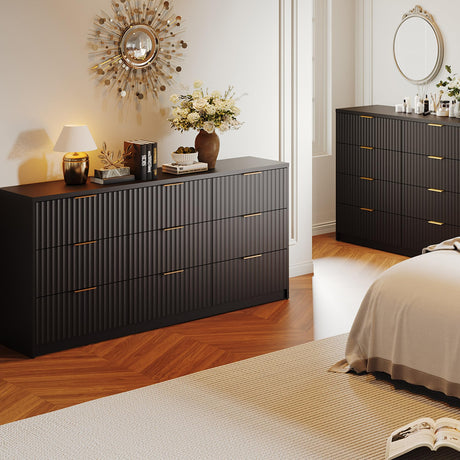 Fluted Dresser for Bedroom, 9 Drawer Dresser, Large Capacity & Anti-Tip, Modern Chest of Drawers with Metal Handles, Wooden Dressers Closet Storage Organizer for Living Room Hallway Entryway GarveeHome