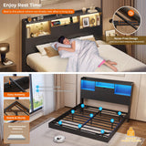 DICTAC Queen Floating Bed Frame with LED Lights and Headboard Storage, Visual Floating Bed with Charing Station, Queen Size Metal Platform Bed with Stable Structure, No Box Spring Need, Easy Assembly DICTAC