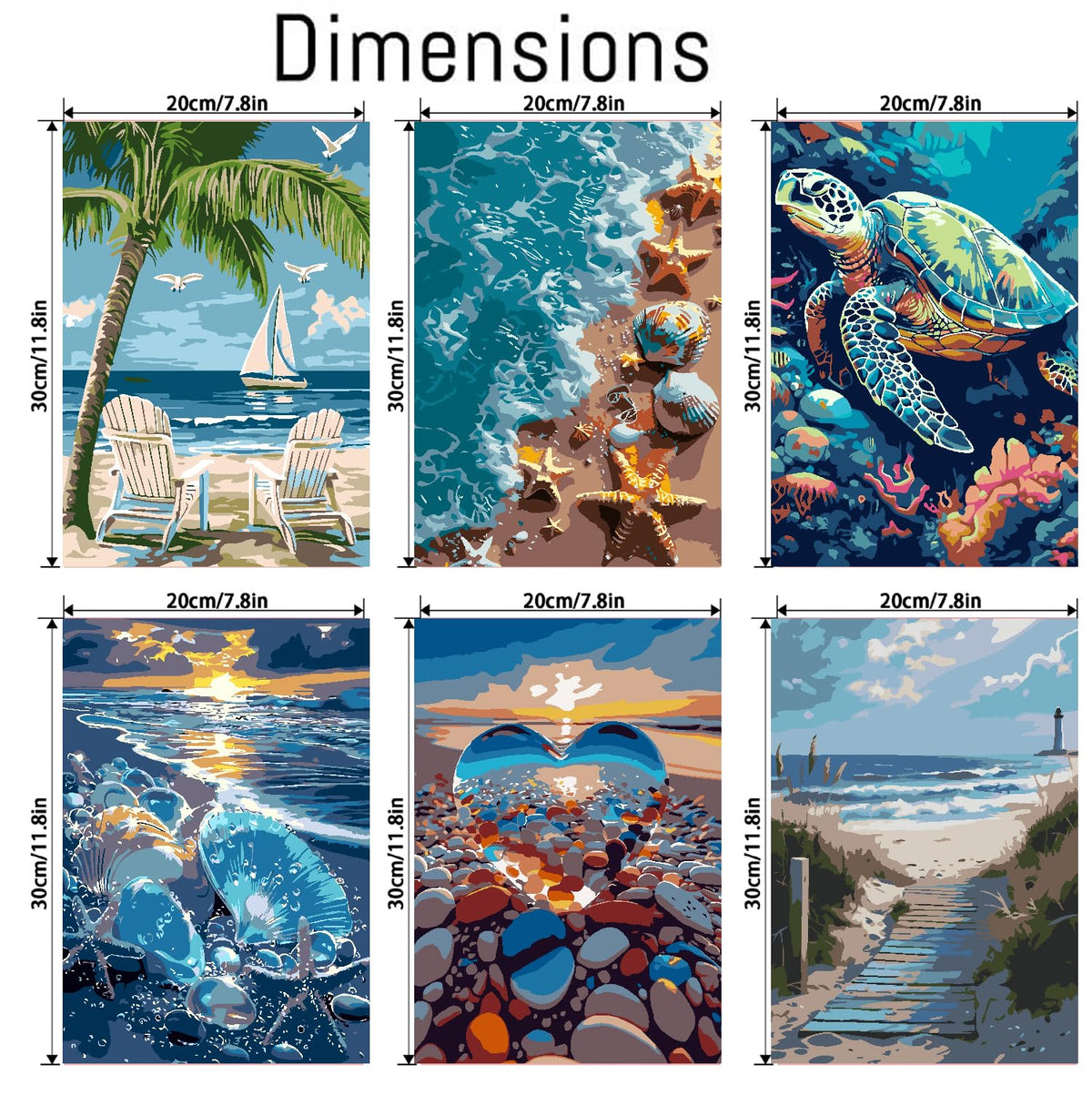 6 Pack Paint by Numbers Kits with Framed for Adults Beginners, Beach Paint by Number Kits on Canvas with Wooden Easel, DIY Acrylic Oil Painting Kits with Brushes for Home Wall Decor (8x12 inch) Mrnsiet