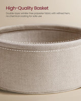 VASAGLE Coffee Table with Storage, Round Center Table for Living Room with Fabric Basket, Modern Style, Metal Frame, Matte White and Camel Brown ULCT244W10 VASAGLE