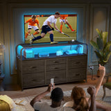 EnHomee Dresser for Bedroom, Black Dresser for Bedroom with 7 Drawers, Bedroom Dresser with LED Lights & Charging Station, Fabric Dressers & Chest of Drawers for Closet, TV Stand for 45" TV, 4 Hooks EnHomee