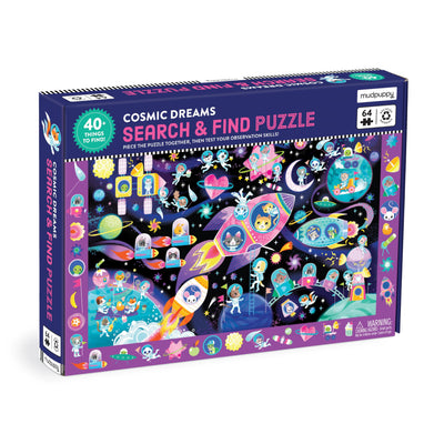 Mudpuppy Cosmic Dreams – 64 Piece Search & Find Jigsaw Puzzle Featuring Cats in A Whimsical Outer Space Wonderland and Over 40 Hidden Images to Find