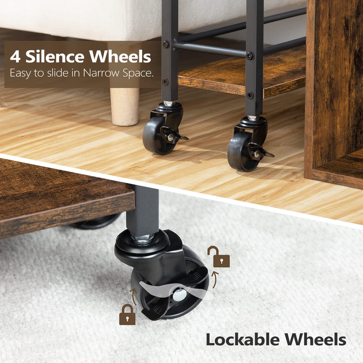 MAHANCRIS Slim Rolling Cart, Mobile Kitchen Cart on Wheels, Narrow Storage Cart for Small Space, Wooden Service Cart, for Bathroom, Laundry, Living Room, Rustic Brown RCHR1501Z MAHANCRIS