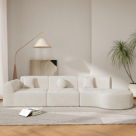 Christopher Knight Home Grelyn Modern Curved Modular Sectional Sofa, Wool Fabric Large Cloud Couch, 6-Seater L-Shaped Couch for Living Room, 3-Piece Lounge Sofa with Chaise, Fully Assembled, Beige Christopher Knight Home