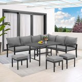 U-MAX Outdoor Patio Furniture Set, 7 Pieces Modern Metal Patio Furniture Set with Waterproof, Outdoor Dining Sofa Set with Table&Chair, Gray Cushions for Balcony, Porch, Lawn, Gray U-MAX