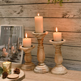 Yorkmills Pillar Candle Holder Set of 3, Farmhouse Decor Living Room Tall Candle Holders for Pillar Candles, Wood Candle Holders for Table Centerpieces Tan Home Decor Kitchen Dining Room Table Decor Yorkmills