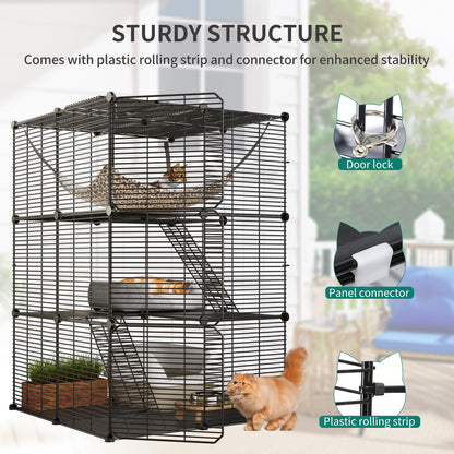 YITAHOME Cat Cage Indoor Cat Enclosures DIY Cat Playpen Metal Kennel with Extra Large Hammock for 1-2 Cats, Ferret, Chinchilla, Rabbit, Small Animals - WoodArtSupply