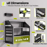 YFFSRJDJ Power Tool Organizer Wall Mount with Charging Station – King of the Garage, 4 Drill Holders, Heavy Duty Cordless Tool Rack with 4-Outlet Power Strip, Gifts for Him, Birthday Gifts for Men YFFSRJDJ