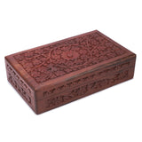Ajuny Wooden Handcarved Decorative Jewelry Storage Box Flower Design Multipurpose Treasure Chest Keepsake Organizer Necklaces Watch Boxes Great for Gifts 10x6 Inch Ajuny