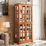Eyisean Lighted Display Curio Cabinet 69" H China Cabinet with 4 Glass Doors, 6 Shelves, Freestanding Glass Display Cage Wine Cabinet Storage Rack for Bar and Liquor Storage (Dark Oak) Eyisean