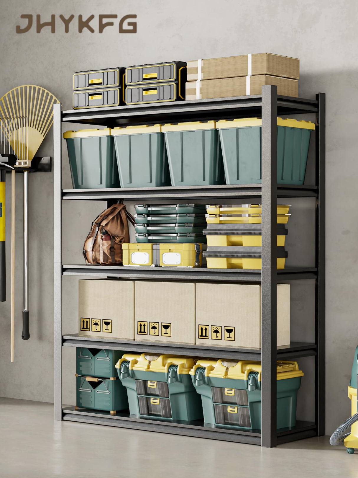 JHYKHG 48" W Storage Shelves,5-Tier Heavy Duty Garage Shelving,Adjustable Shelving Unit,Metal Shelf,Boltless Assembly Rack for Warehouse,Shed,3,000 lb Load,20 x 59 x 72 Inches,Black JHYKFG