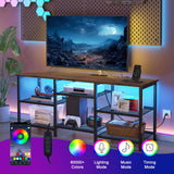 YGEOMER TV Stand for 55 inch TVs, Entertainment Center with Movable Shelf Panels, Power Outlet and LED Lights Open Storage Shelves, TV Media Console Table for Living Room and Bedroom, Rustic Brown YGEOMER