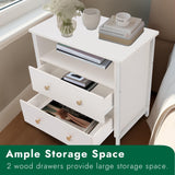 Tykacna 27 Inch Wide Night Stand, Wooden Night Stand with 2 Drawers, LED Nightstands with Charging Station and Adjustable Drawer for Living Room/Bedroom/Study/Office Nightstand, White. Tykacna