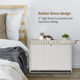 Cat Litter Box Enclosure with Soft Litter Mat; Hidden Cat Washroom Furniture with Door; Handwoven Rattan Cat House with Large Space; Pet Crate for Living Room, Bedroom, Balcony (White) Honiakaka