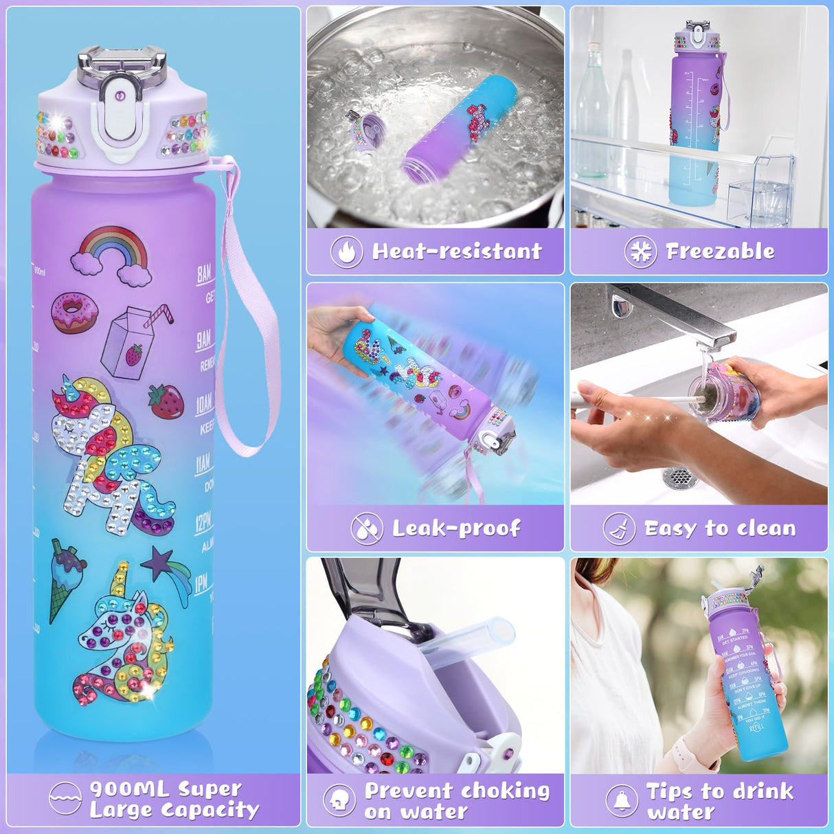 PERRYHOME Unicorns Gifts for Girls Age 4 5 6 7 8 9 10+ Birthday Back to School Day Gifts,Soft Plush Toys Set with Light-up Star Pillow,DIY 900ML Bottle,Diary,Coin Purse,Unicorn Plush Accessory PERRYHOME