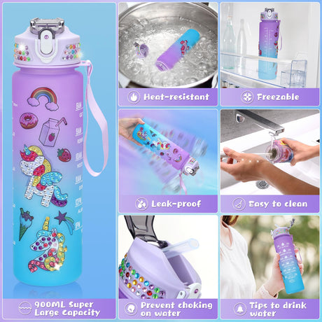 PERRYHOME Unicorns Gifts for Girls Age 4 5 6 7 8 9 10+ Birthday Back to School Day Gifts,Soft Plush Toys Set with Light-up Star Pillow,DIY 900ML Bottle,Diary,Coin Purse,Unicorn Plush Accessory PERRYHOME