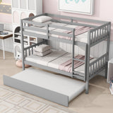 Merax Twin-Over-Twin Bunk Bed with Movable Trundle, Solid Wood Detachable Bunk Bed with Safety Guardrial and Ladder, Can be Converted Into 3 Separate Beds,Grey Merax