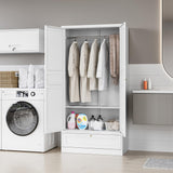 MIIIKO Wardrobe Closet with Drawer, 2 Doors Clothes Cabinet, 72" Metal Storage Cabinets with Hanging Rod, Bedroom Armoires Laundry Room and Office Clothes Storage Organizer Cabinets MIIIKO