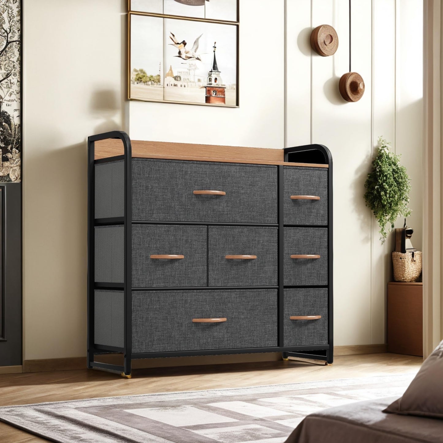 YITAHOME Dresser with 7 Drawers Storage Tower, Organizer Unit for Bedroom, Living Room, Hallway, Closets & Sturdy Steel Frame, Wooden Top & Easy Pull Fabric Bins, Grey