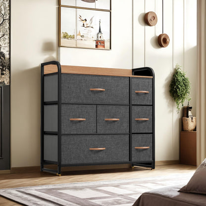 YITAHOME Dresser with 7 Drawers Storage Tower, Organizer Unit for Bedroom, Living Room, Hallway, Closets & Sturdy Steel Frame, Wooden Top & Easy Pull Fabric Bins, Grey