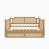 BEDGJH Traditional Style Twin Daybed with Twin Size Trundle, Rattan Wood Bed Frame for Limited Space, Guest Room, No Box Spring Needed (Antique Walnut, Twin/Trundle) BEDGJH
