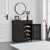Topeakmart Wood Shoe Cabinet, Floor Storage Container with 4 Storage Shelves for Entryway Bathroom Living Room, Black Topeakmart