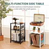 Yoobure Record Player Stand, 3-Tier White Side Table with Charging Station, Small End Table Nightstand with Vinyl Storage, Tall Beside Tables Turntable Stand for Album CD, Night Stand for Living Room Yoobure